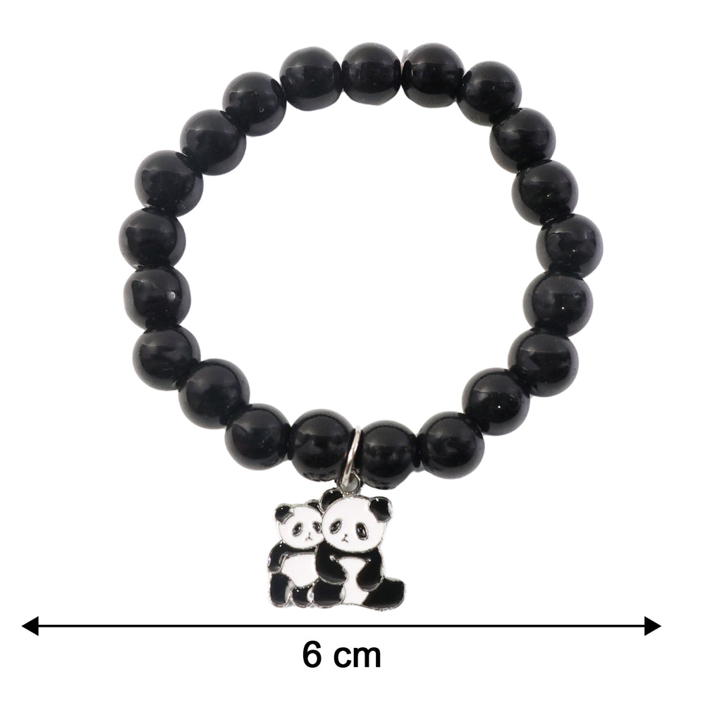 Premium Black Beaded Stretch Bracelet With Cute Panda Charm (1 Pc)