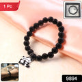 Premium Black Beaded Stretch Bracelet With Cute Panda Charm (1 Pc)